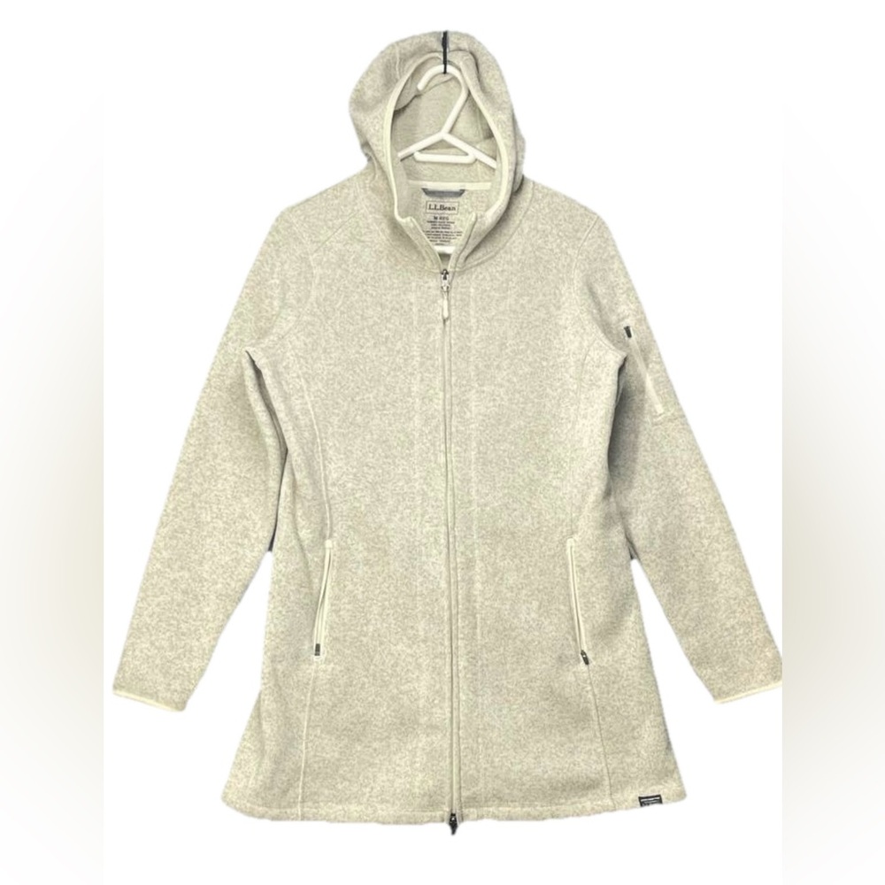 L.L.Bean Womens Beige Sweater Knit Full Zip Fleece Jacket Outdoor Coat Medium